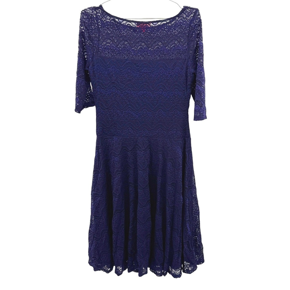 Signature by Sangria Purple Blue Lace Fit & Flare Dress Women's 10 Boatneck Chic - Picture 2 of 14
